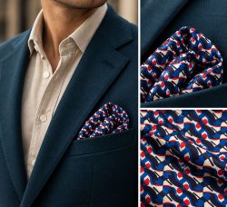 Blue Rhythm — Lenço de Bolso Geométrico Azul e Vermelho