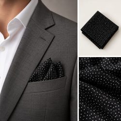 Midnight Dots — Lenço de Bolso Preto com Pintas Brancas
