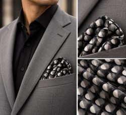 The Hollis — Lenço de Bolso Geométrico Preto, Branco e Cinzento